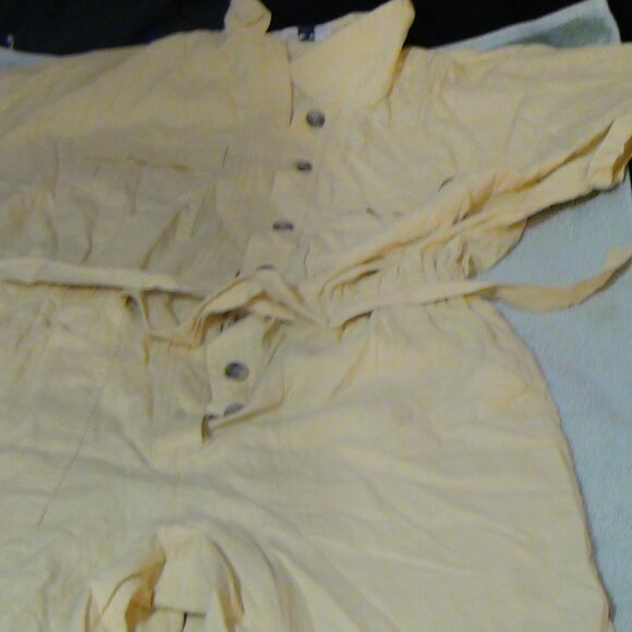 Universal Thread Linen Jump Suit Short Sleeve Pockets Cinch Waist Yellow Size 10 - Picture 12 of 14